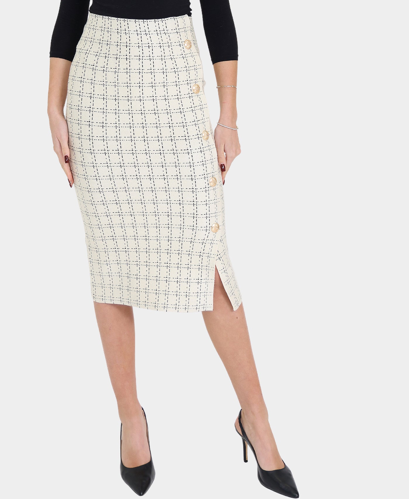 Knit Pencil Skirt w/ Button Detail view 1