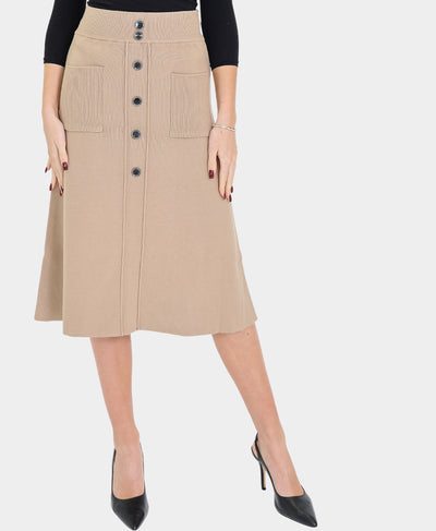 Knit Midi Skirt w/ Button Details image 1