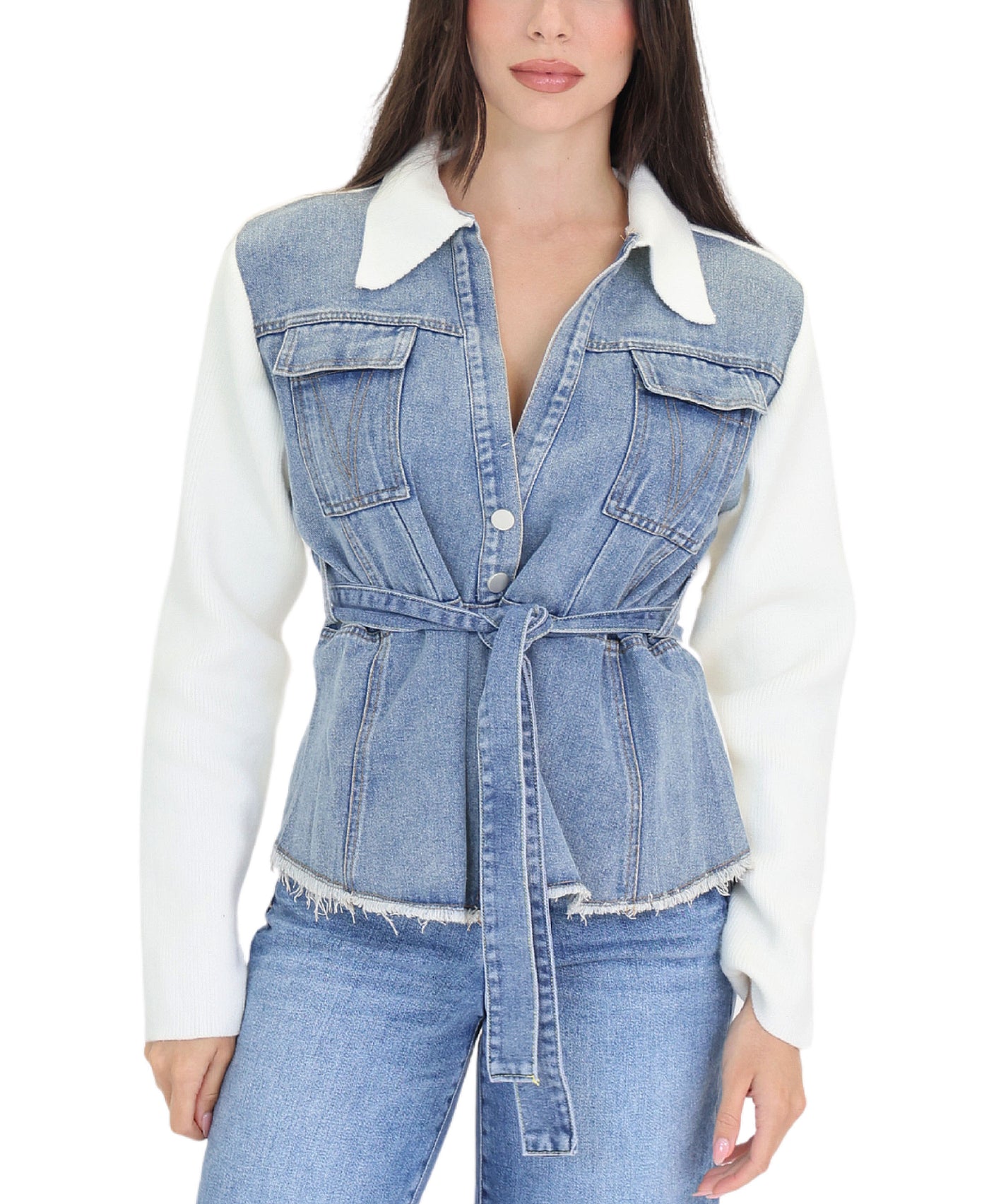 Denim & Knit Cardigan view 1