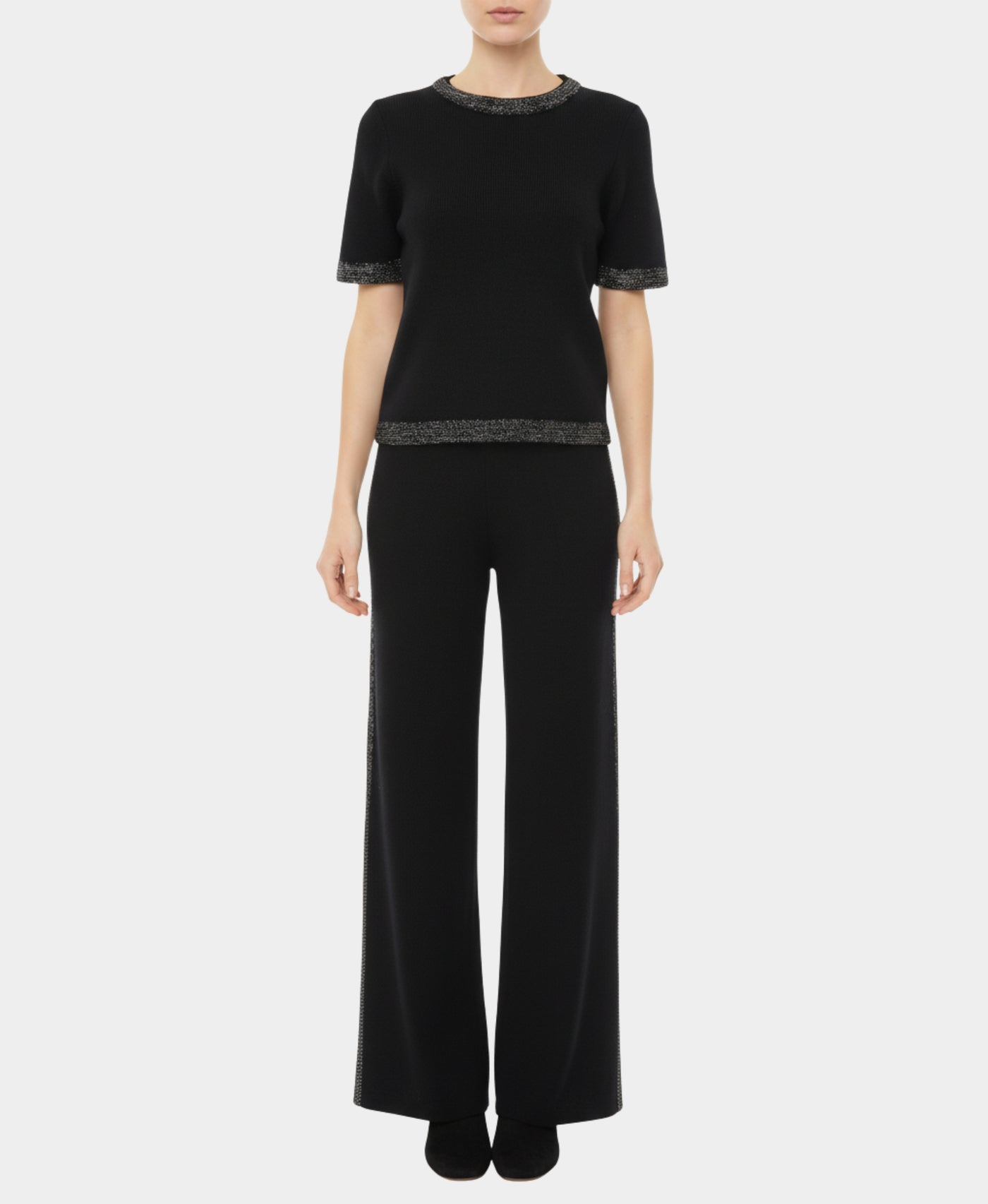 Knit Sweater & Pants Sets w/ Beaded Trim- 2 Pc Set view 1