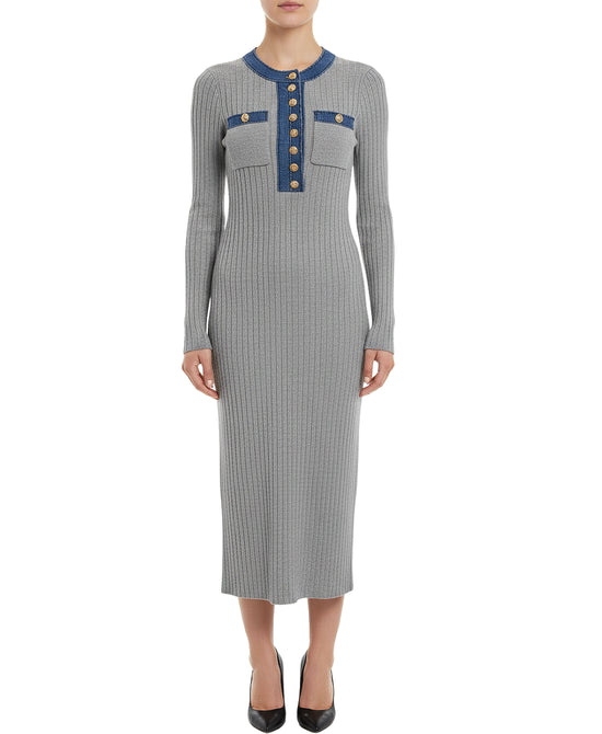 Knit Maxi Dress w/ Denim Trim view 