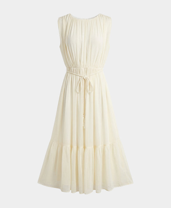 Chiffon Maxi Dress w/ Braided Belt view 2