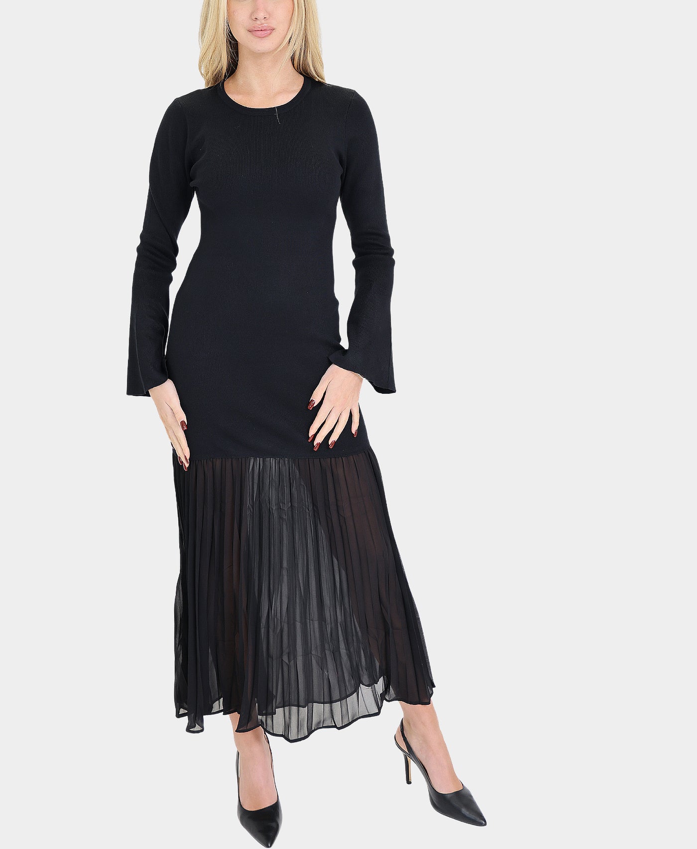 Sweater Dress w/ Chiffon Trim view 1