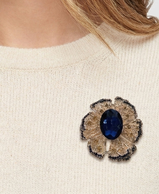 
Large Stone Brooch in BLUE/GOLD view 2