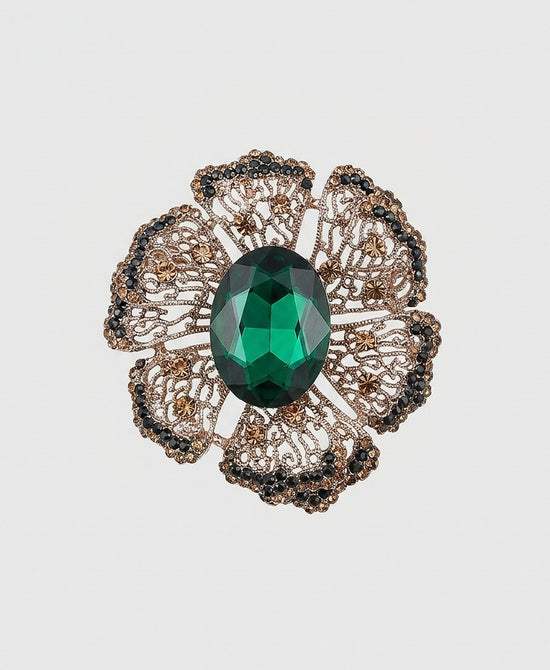 
Large Stone Brooch in GREEN/GOLD view 1