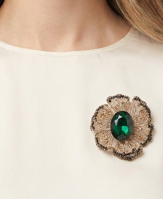 
Large Stone Brooch in GREEN/GOLD view 2