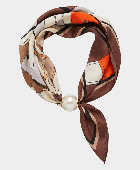 
Faux Pearl Geometric Printed Scarf Necklace in BROWN/BEIGE view 2