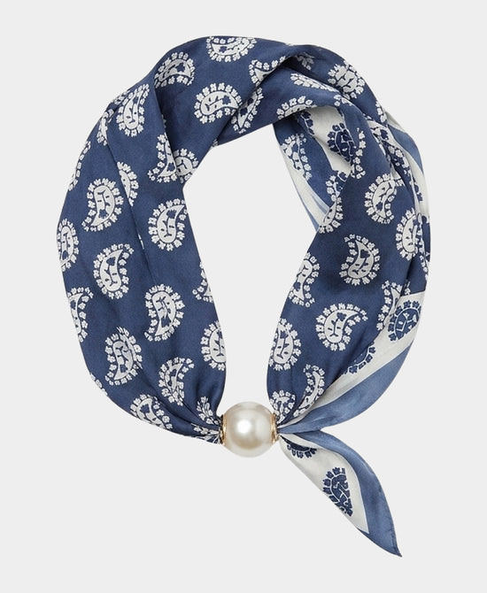 
Faux Pearl Paisley Printed Scarf Necklace in NAVY/WHITE view 2