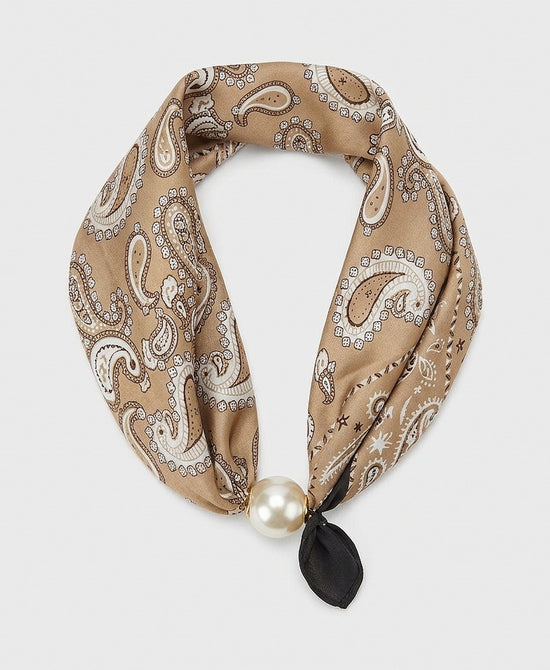 
Faux Pearl Bandana Printed Scarf Necklace in BEIGE view 2