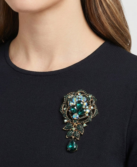 
Crystal Brooch in GREEN view 2