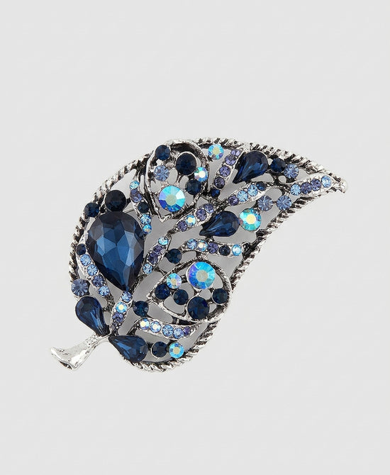 
Crystal Leaf Brooch in BLUE/SILVER view 2