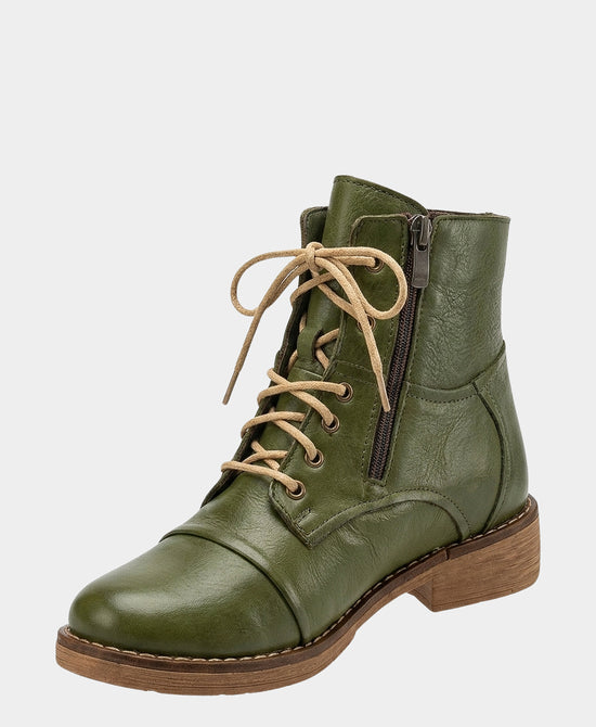 
Leather Lace Up Bootie in GREEN/BEIGE view 2
