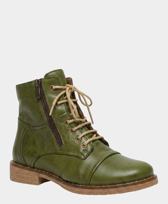 
Leather Lace Up Bootie in GREEN/BEIGE view 1