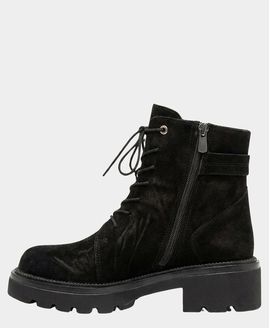 
Suede Gold Buckle Lace Up Bootie in BLACK view 2