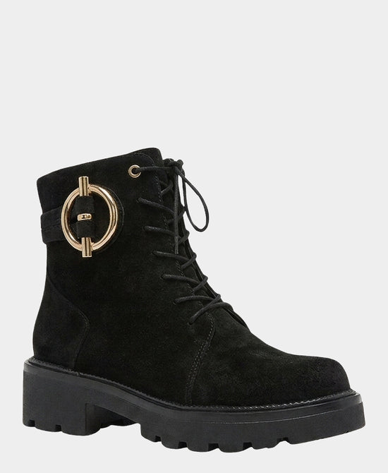 
Suede Gold Buckle Lace Up Bootie in BLACK view 1