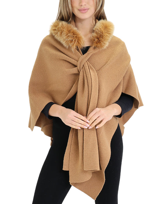 Wool Cape w/ Fox Fur Trim view 