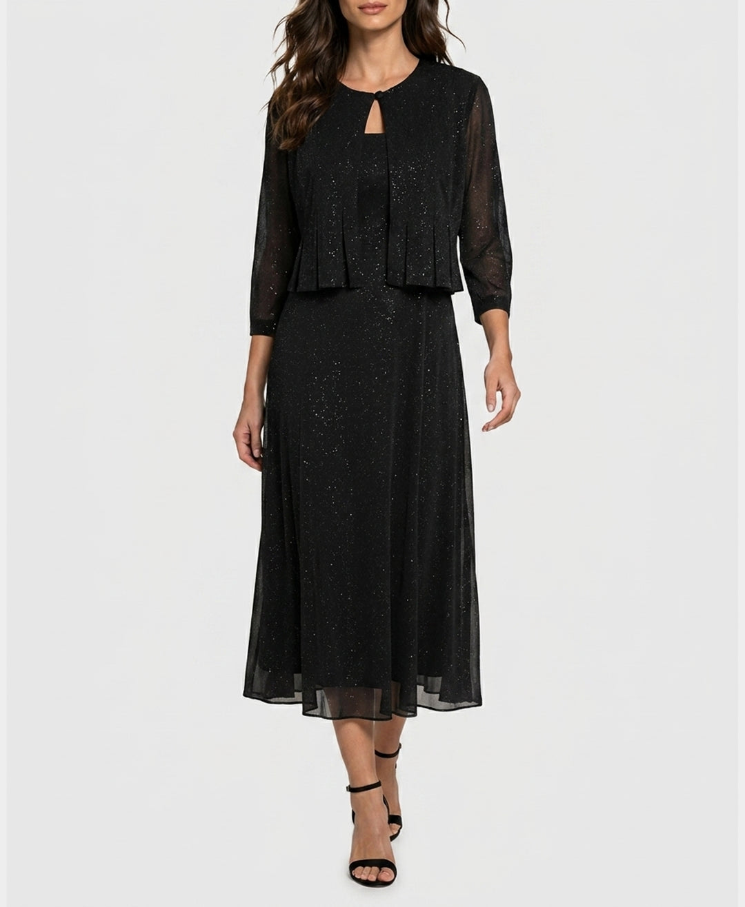 Shimmer Midi Dress w/ Sheer Cardigan