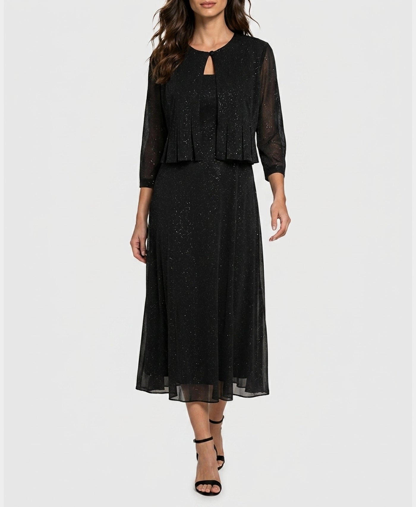 Shimmer Midi Dress w/ Sheer Cardigan