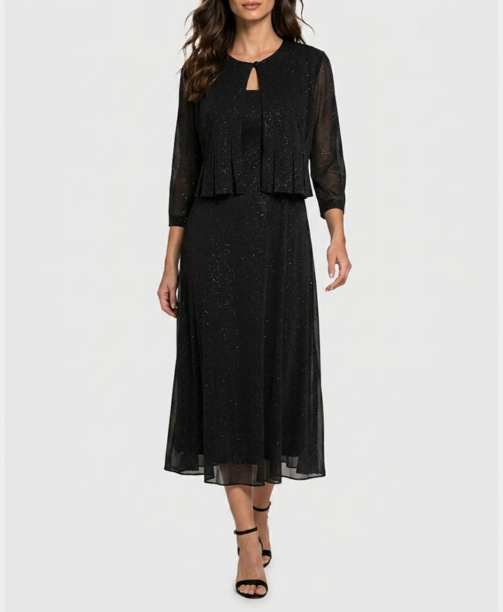 Shimmer Midi Dress w/ Sheer Cardigan - 2 Pc Set – FOX'S