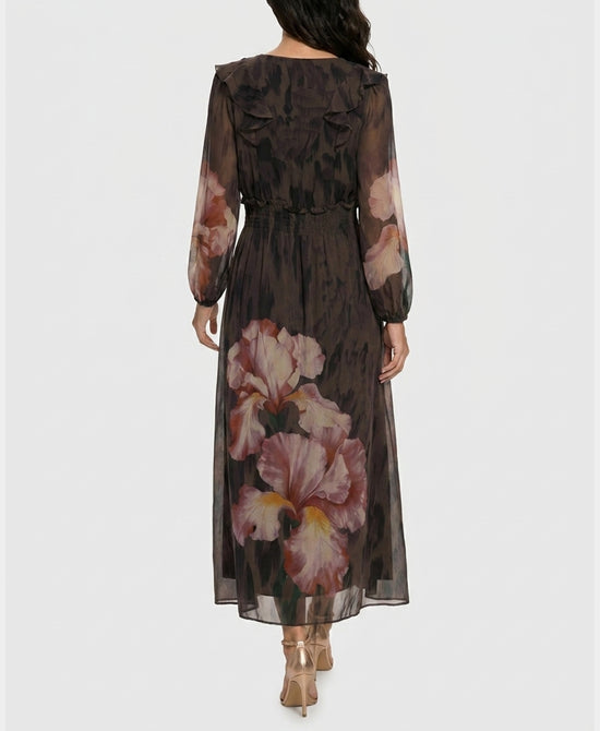 
Printed Maxi Dress w/ Ruffle Trim in OLIVE MULTI view 2