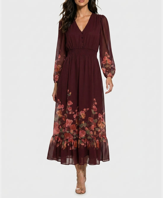 
Printed Maxi Dress in WINE MULTI view 1