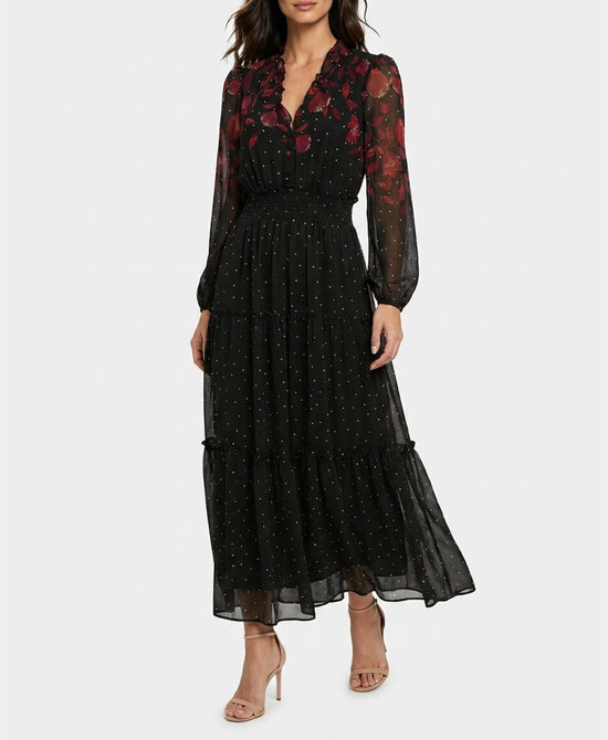 
Printed Polka Dot Maxi Dress in BLACK/RED view 1