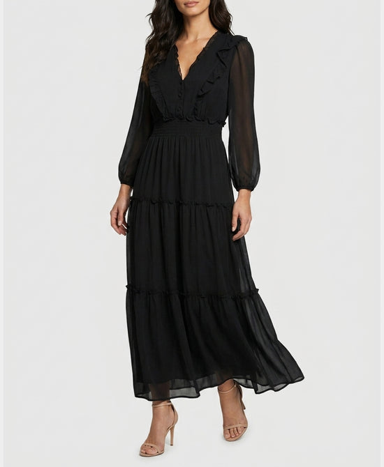 
Maxi Dress w/ Ruffle Trim in BLACK view 1