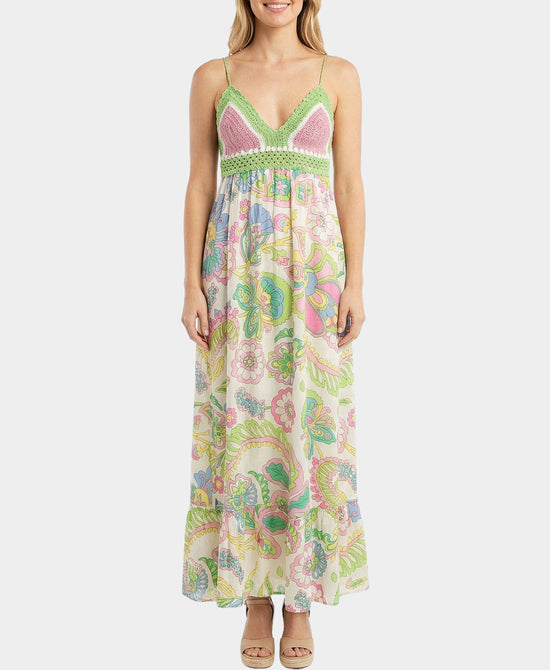 Printed Maxi Dress w/ Crochet view 1