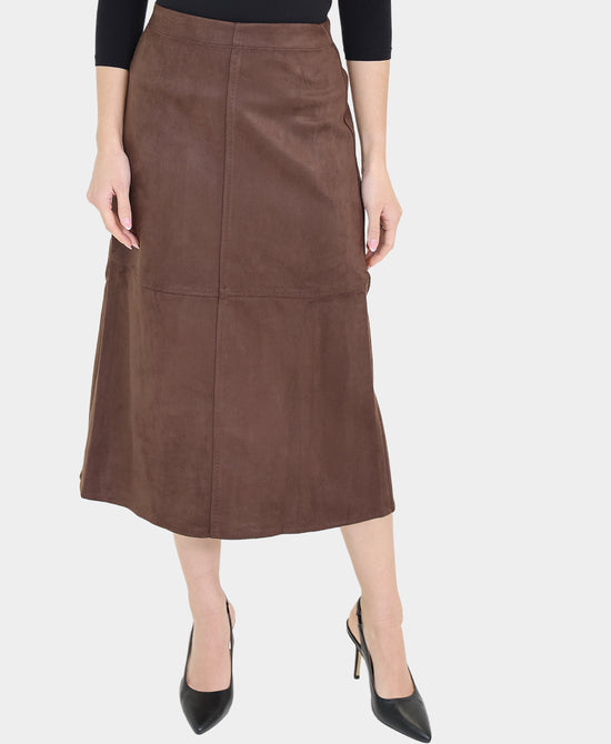 Faux Suede A-Line Midi Skirt view 