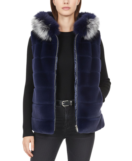 Fur & Puffer Vest w/ Fox Fur Trim Hood view 
