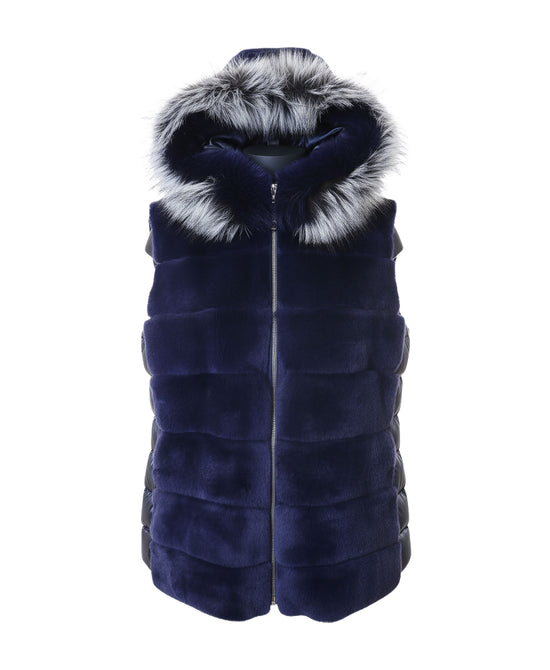 Fur & Puffer Vest w/ Fox Fur Trim Hood view 