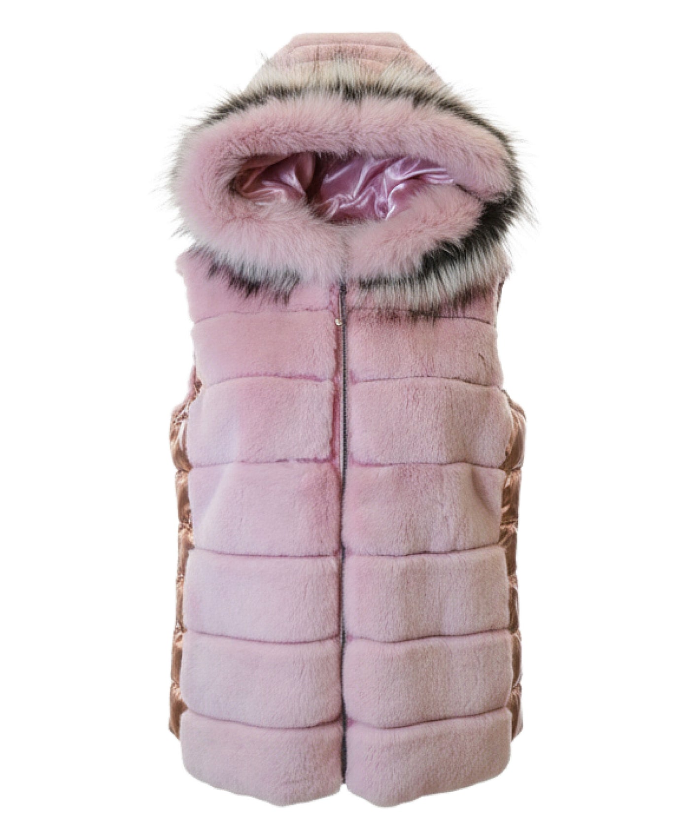 Fur & Puffer Vest w/ Fox Fur Trim Hood view 2