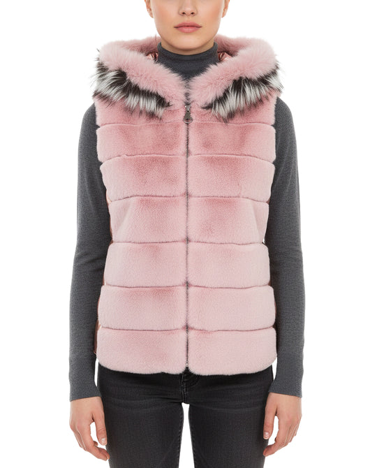 Fur & Puffer Vest w/ Fox Fur Trim Hood view 