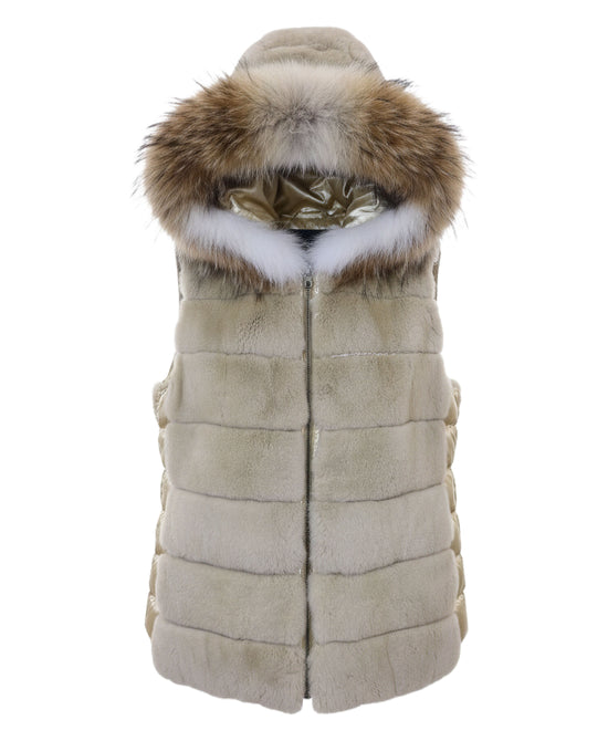 Fur & Puffer Vest w/ Fox Fur Trim Hood view 