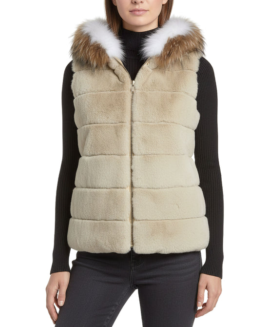 Fur & Puffer Vest w/ Fox Fur Trim Hood view 