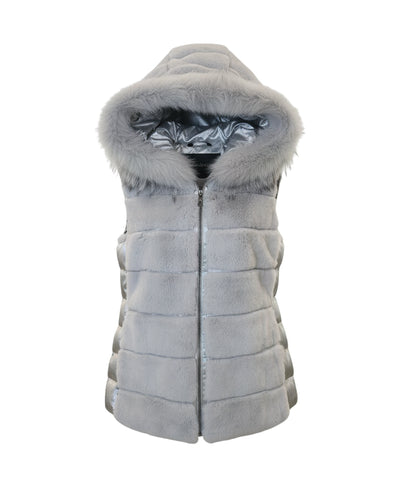 Fur & Puffer Vest w/ Fox Fur Trim Hood image 2
