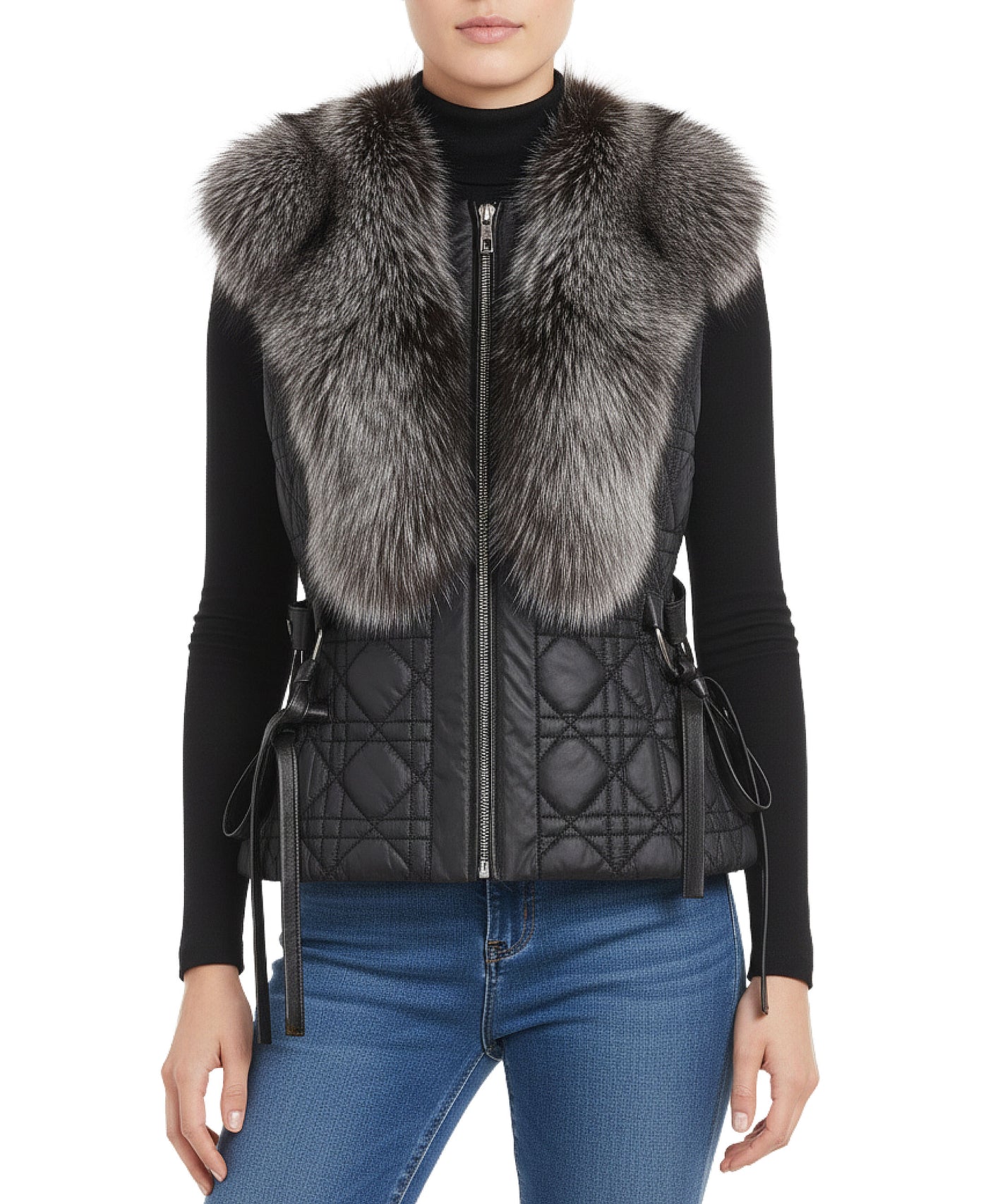 Quilted Vest w/ Fox Fur Trim view 1