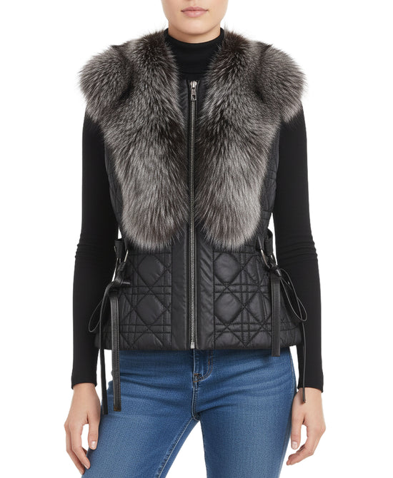 Quilted Vest w/ Fox Fur Trim view 