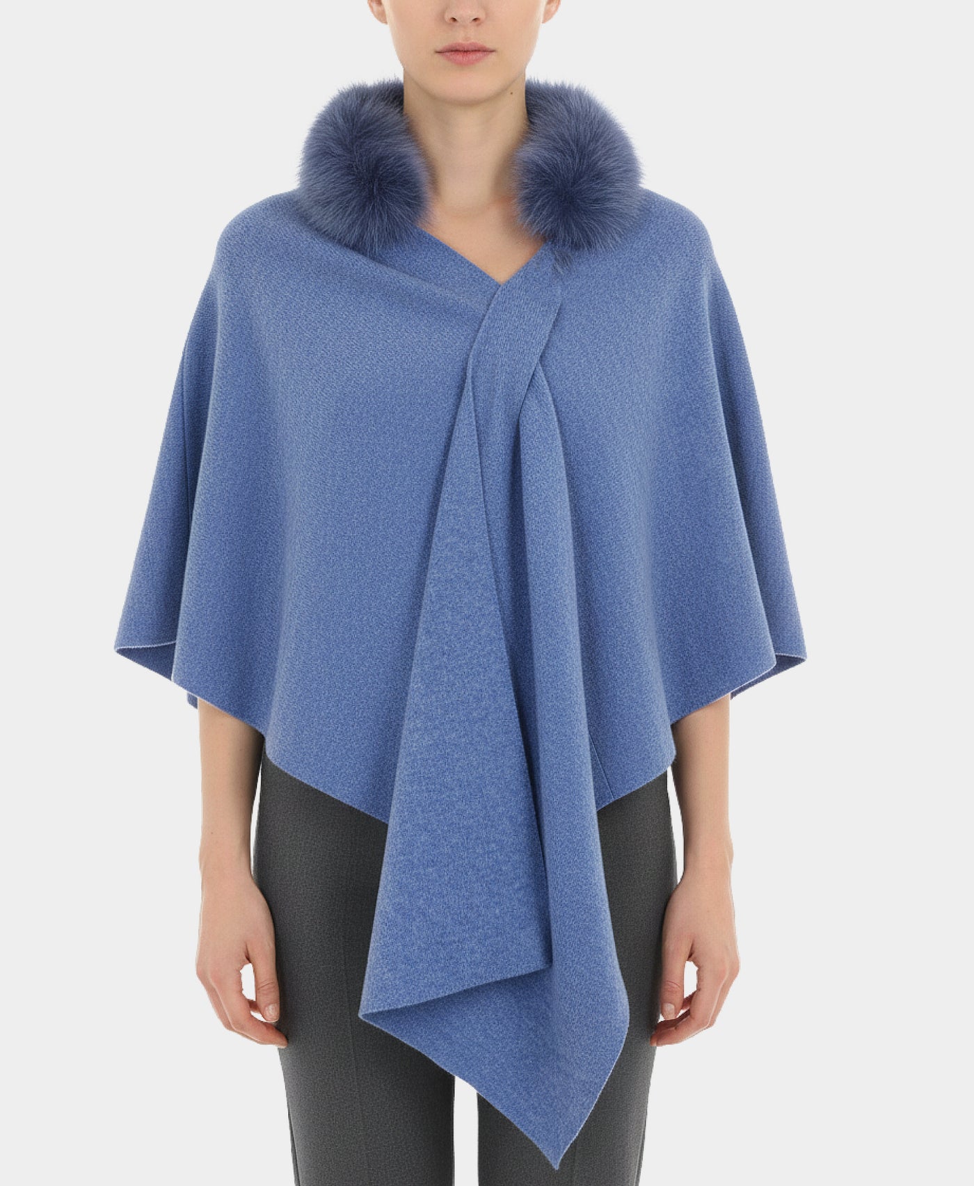 Wool Hooded Wrap/Poncho w/ Fur Trim view 1