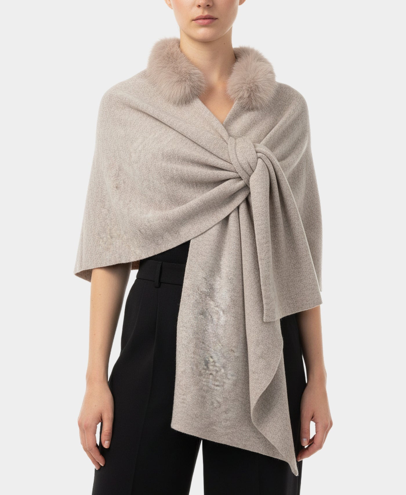 Wool Hooded Wrap/Poncho w/ Fur Trim view 1