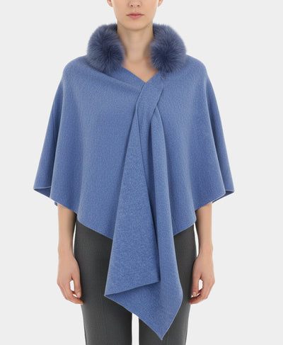 Wool Hooded Wrap/Poncho w/ Fur Trim image 1