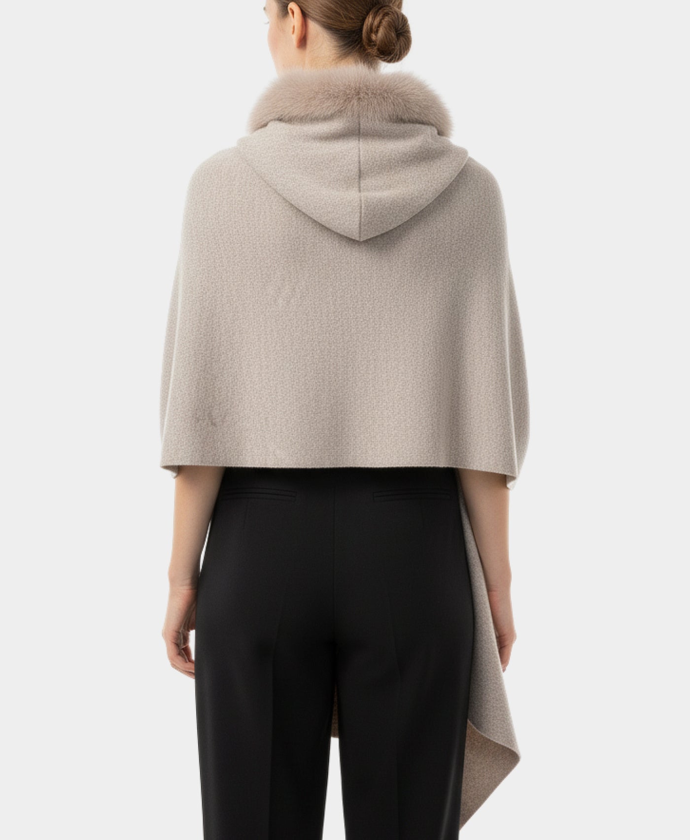 Wool Hooded Wrap/Poncho w/ Fur Trim view 2