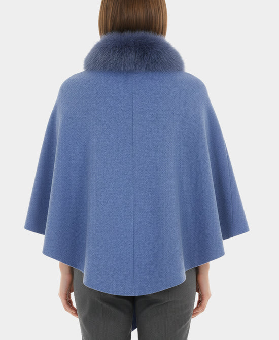 Wool Hooded Wrap/Poncho w/ Fur Trim view 