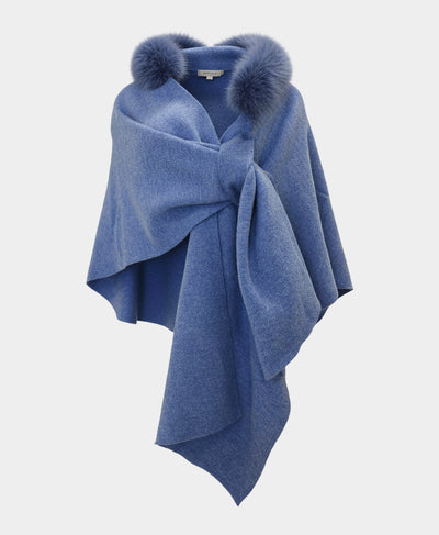Wool Hooded Wrap/Poncho w/ Fur Trim image 3