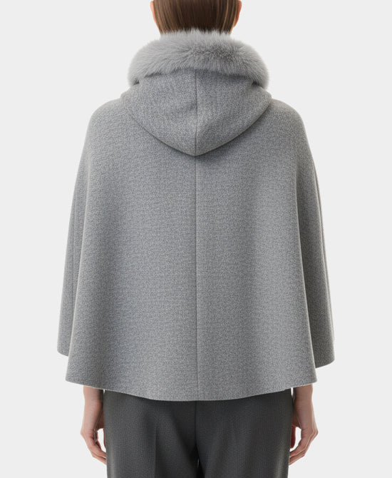 Wool Hooded Wrap/Poncho w/ Fur Trim view 