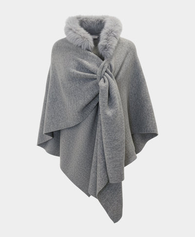 Wool Hooded Wrap/Poncho w/ Fur Trim image 3
