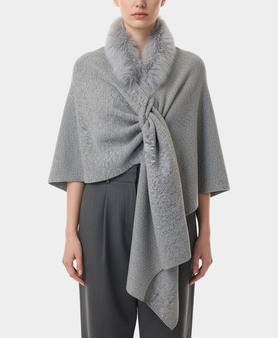 Wool Hooded Wrap/Poncho w/ Fur Trim image 1
