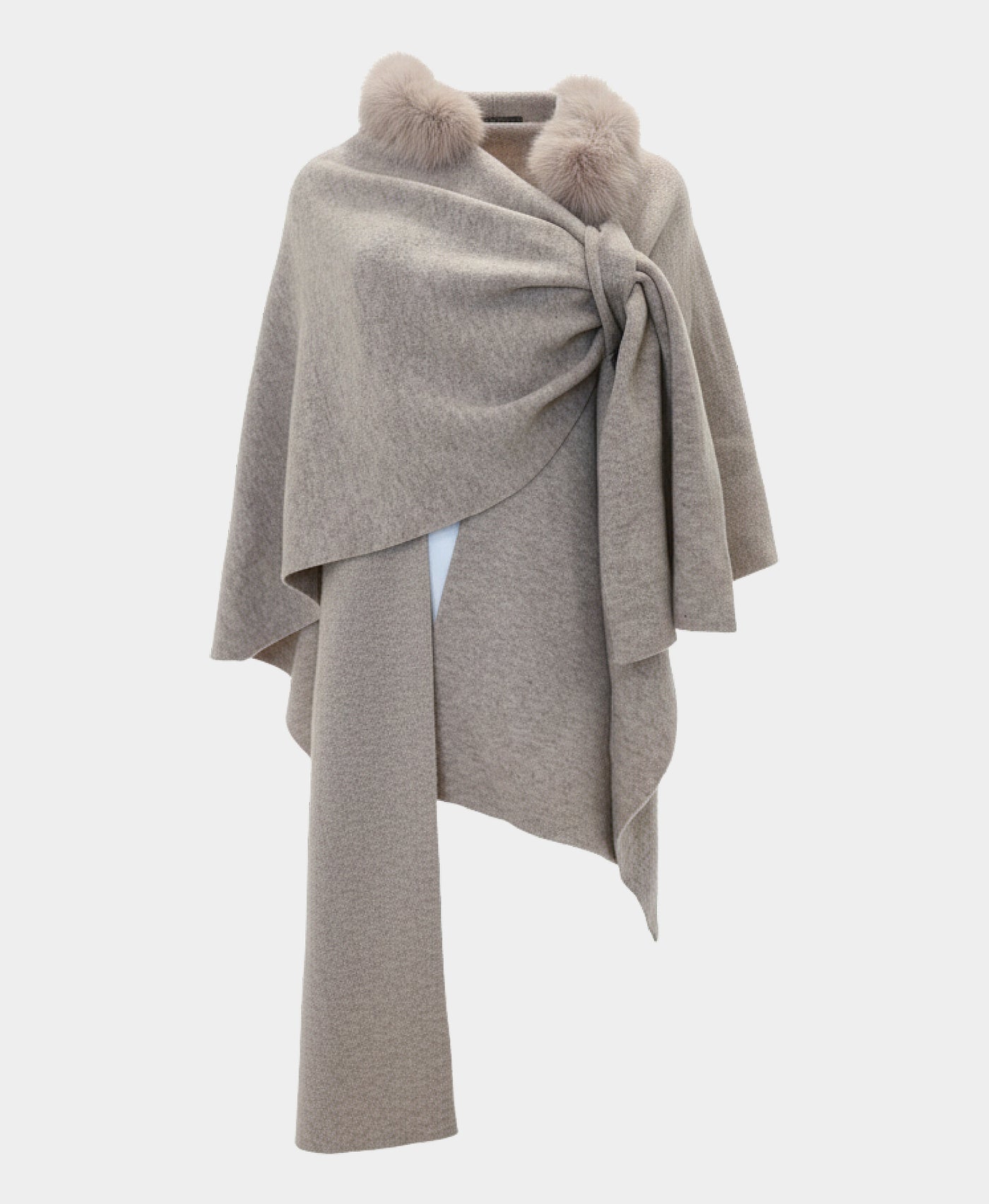 Wool Hooded Wrap/Poncho w/ Fur Trim view 3