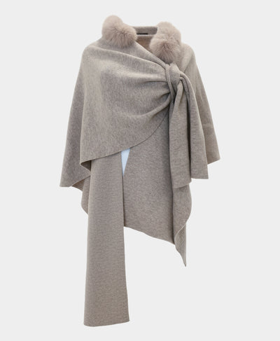 Wool Hooded Wrap/Poncho w/ Fur Trim image 3