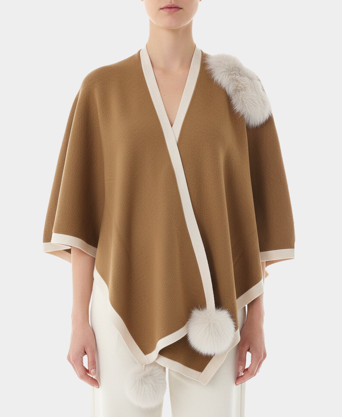 Wool Wrap w/ Fur Trim view 1